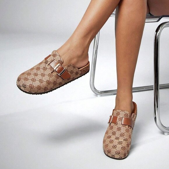 Multicolor Elegant Women's Adjustable Strap Monogram Buckle Clogs Mules - Picture 2 of 7